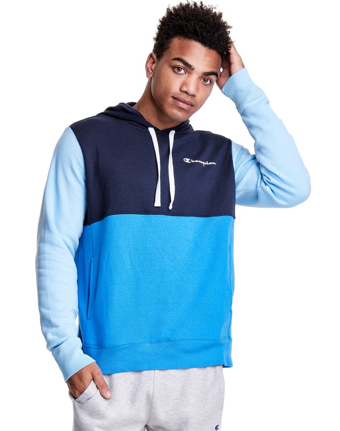 Champion Colorblock Fleece Erkek Kapşonlu Sweatshirt Lacivert/Mavi ( EOLPZC194 )